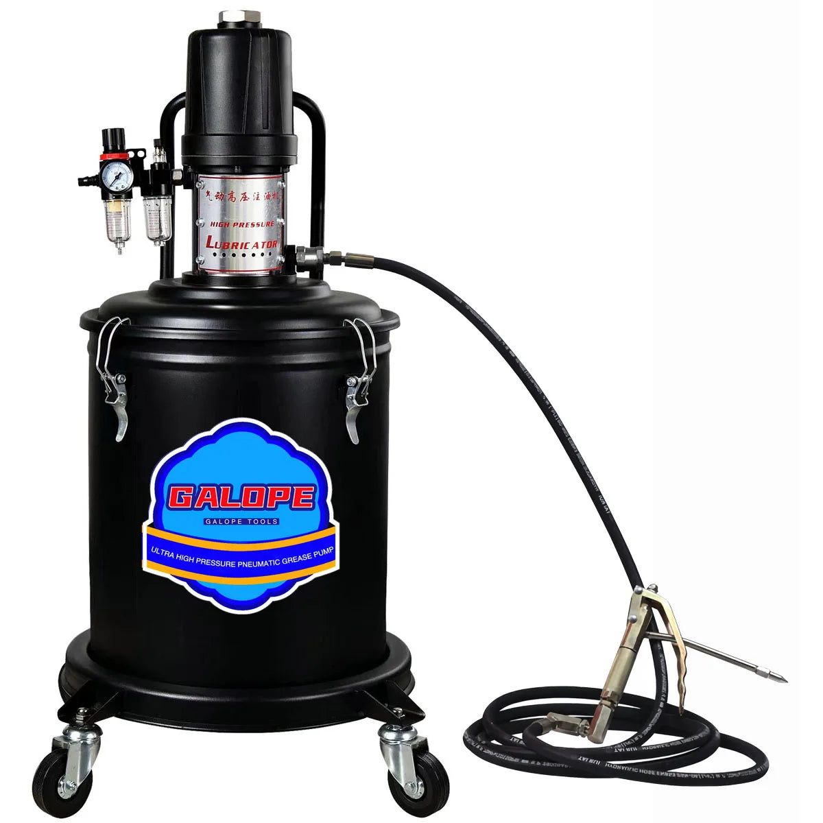 45L Pneumatic Grease Pump High Pressure Operated Grease Dispenser Pneumatic Lubricator Bucket Pump 70:1 Air Grease Lubricator